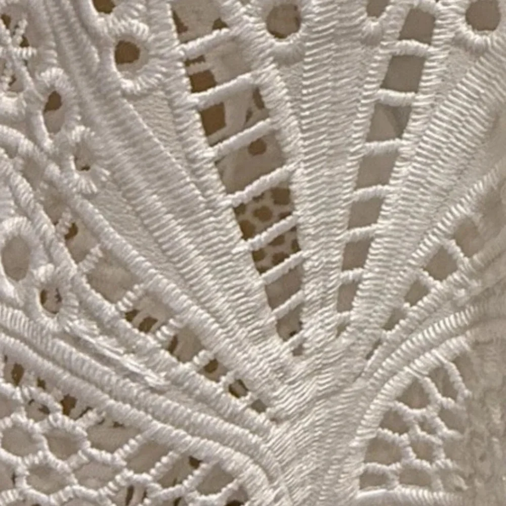 Shoshanna NWT White Puff Sleeve Eyelet Blouse Ruffle Tie Neck Boho Small